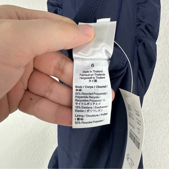 NEW J.Crew Navy Blue Gemma Ruched Bandeau Halter Strap One Piece Swim Swimsuit 6 - Picture 5 of 8